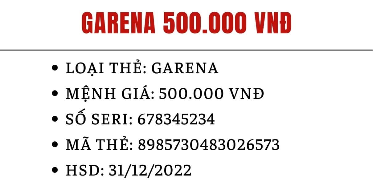 Hình Ảnh Thẻ Garena 500k miễn phí