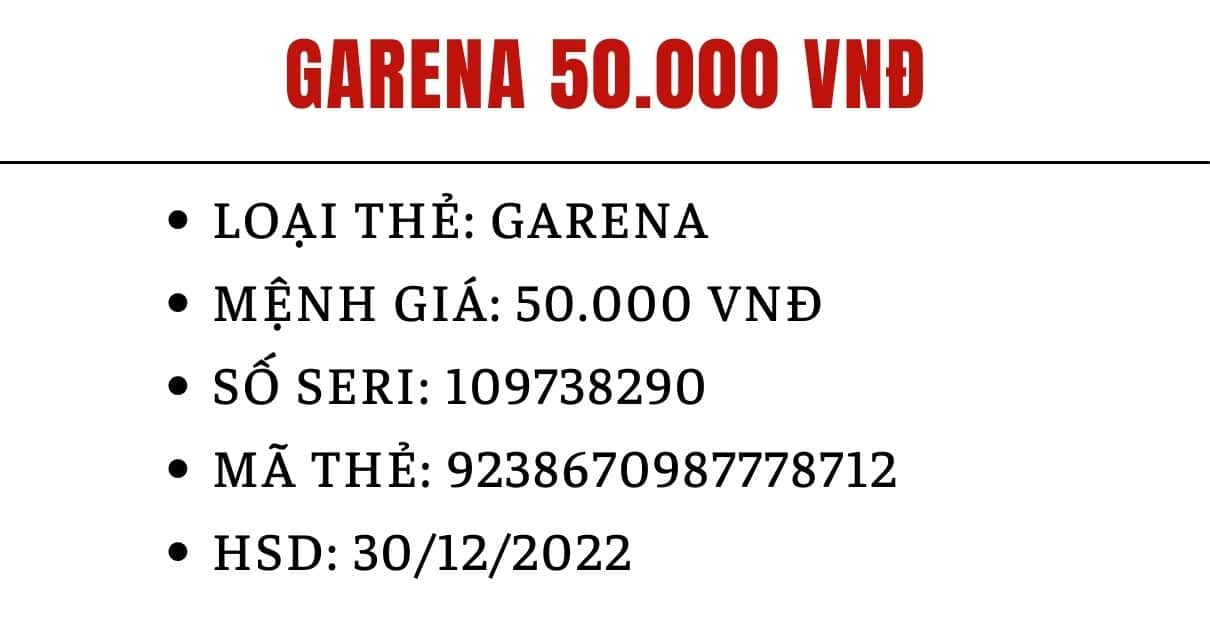 Hình Ảnh Thẻ Garena 50k Free mới nhất