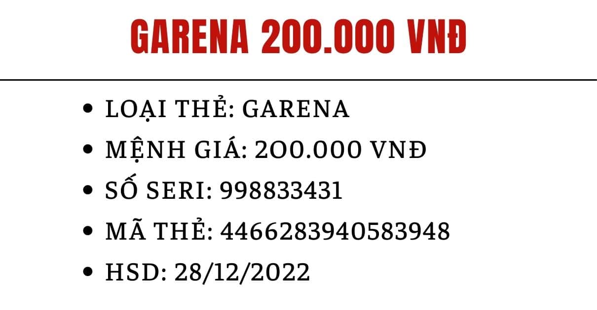 Hình card Garena 200k mới cào