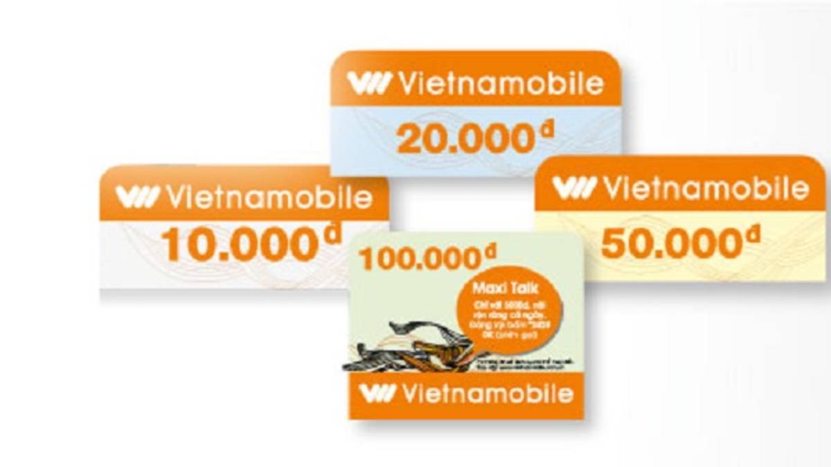 Hình thẻ cào Vietnamobile 10k cùng các mệnh giá khác