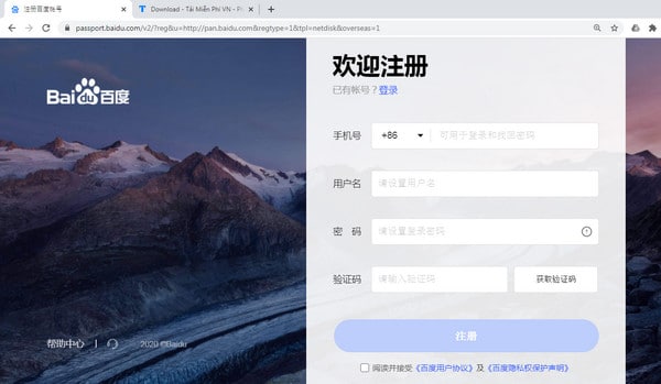 Mở Google Chrome, truy cập vào trang đăng ký Baidu