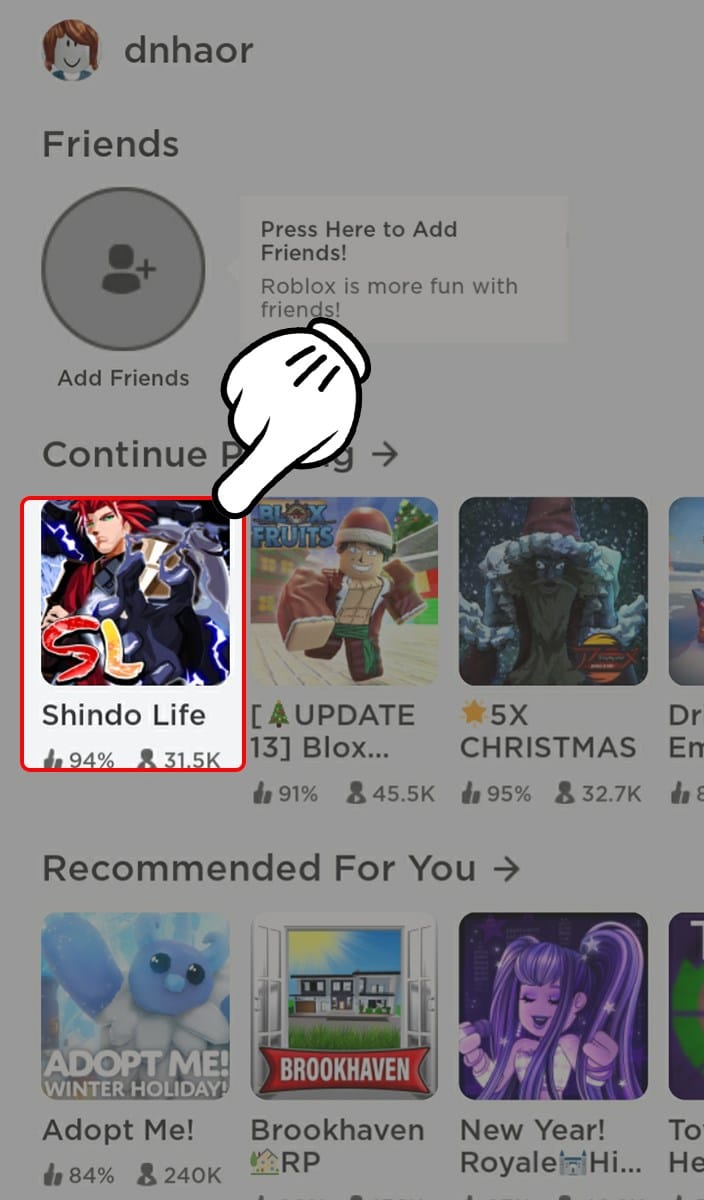 Mở game Roblox và chọn Shindo Life. Code Shinobi Life 2