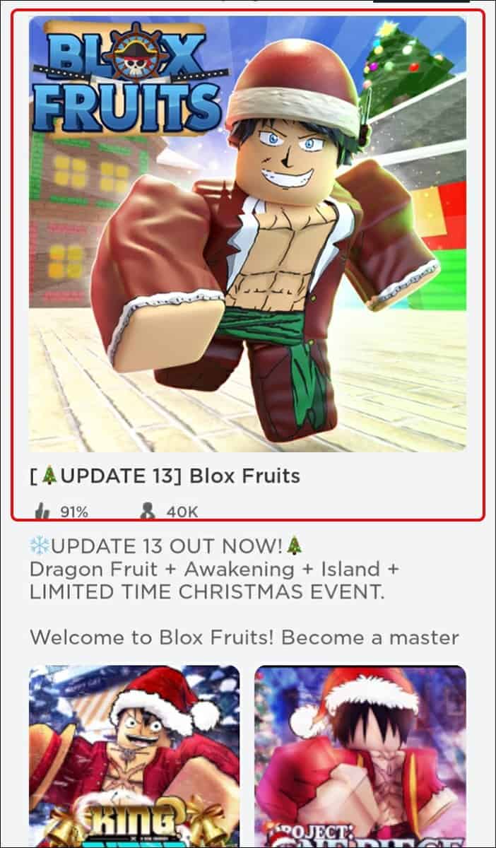 Bạn mở game Roblox và bấm chọn Blox Fruit