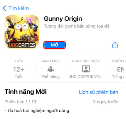 Nhấn vào nút Mở hoặc icon app Gunny Origin trên thiết bị di động để vào game.