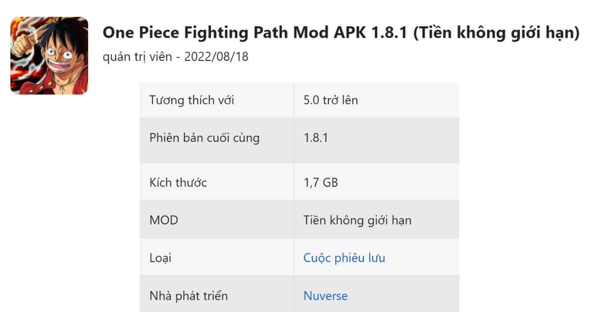 One Piece Fighting Path Mod APK 1.8.1