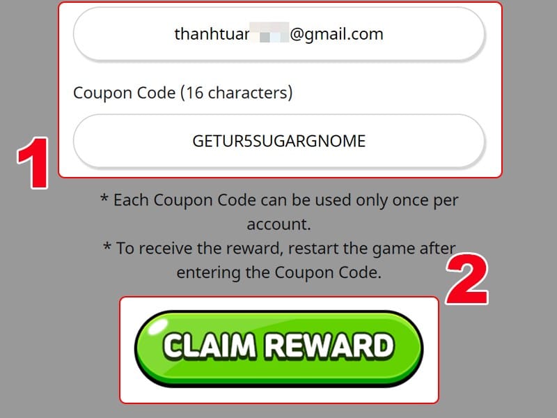 Điền ID và mã code và nhấn Claim Reward.