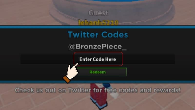 Nhập đúng mã giftcode ô trống Enter Code Here.