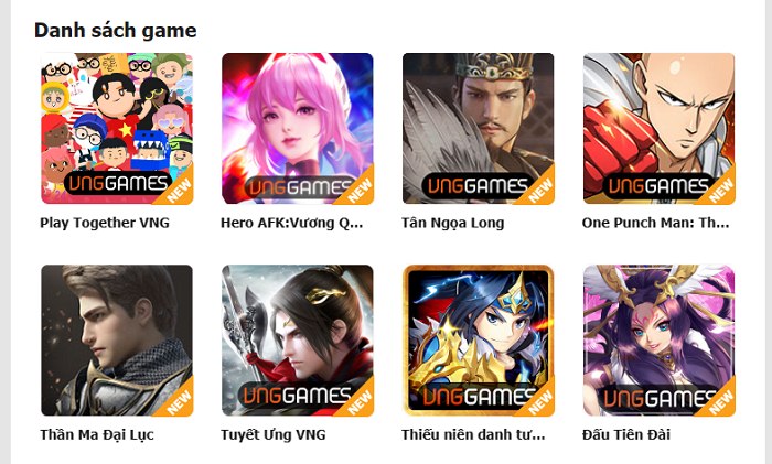 Chọn game Võ Lâm Nhàn Hiệp VNG tại danh sách các trò chơi.