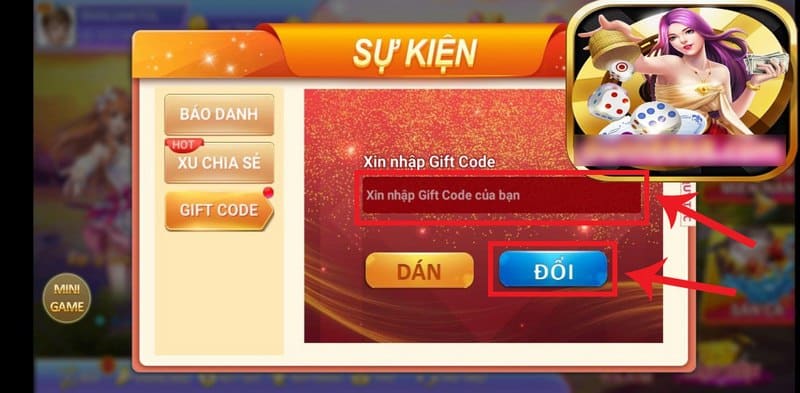 Điền mã quà tặng mà bạn có vào ô trống Xin nhập Gift Code.