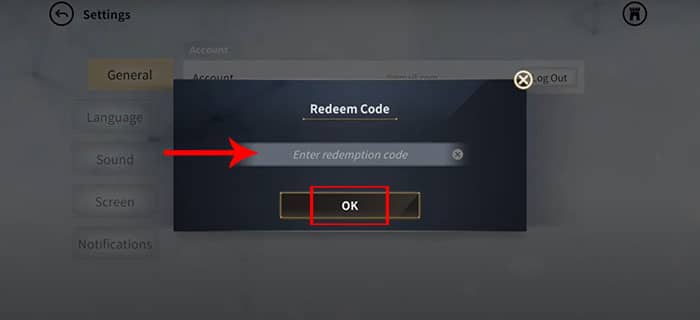 Hộp thoại Redeem Code xuất hiện và bạn nhập mã giftcode.