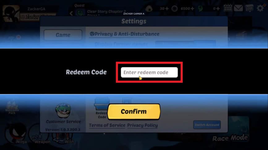 Nhập mã code mà bạn có vào ô Enter redeem code.