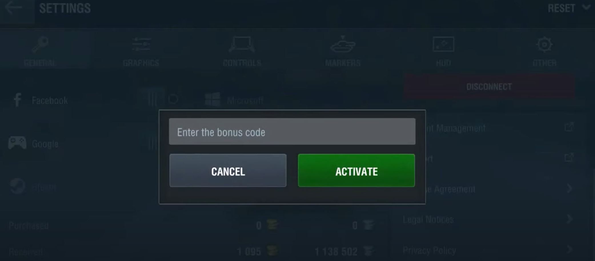 Nhập mã code vào ô Enter Bonus Code và nhấn Activate.