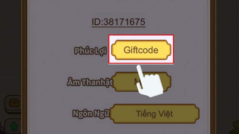 Ở cửa sổ mới bật lên, nhấn chọn vào mục Giftcode.
