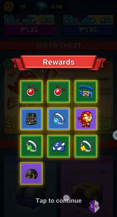 Phần thưởng nhận được sẽ xuất hiện trên màn hình game.