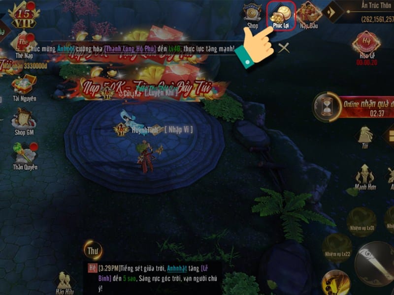 Tại giao diện chính của game, chọn Phúc Lợi ở góc phải màn hình.