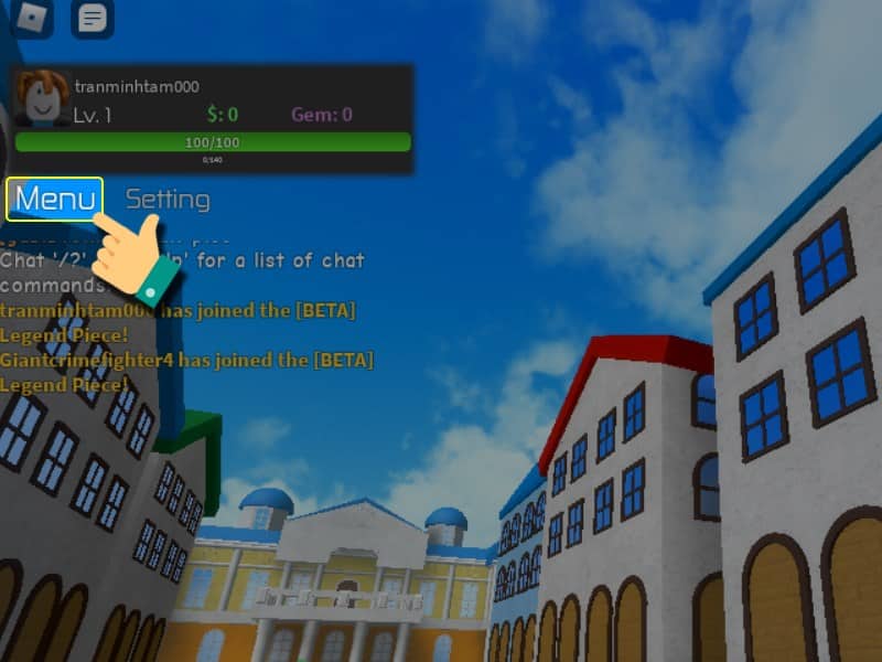 Tại giao diện chính của game nhấn chọn vào mục Menu.