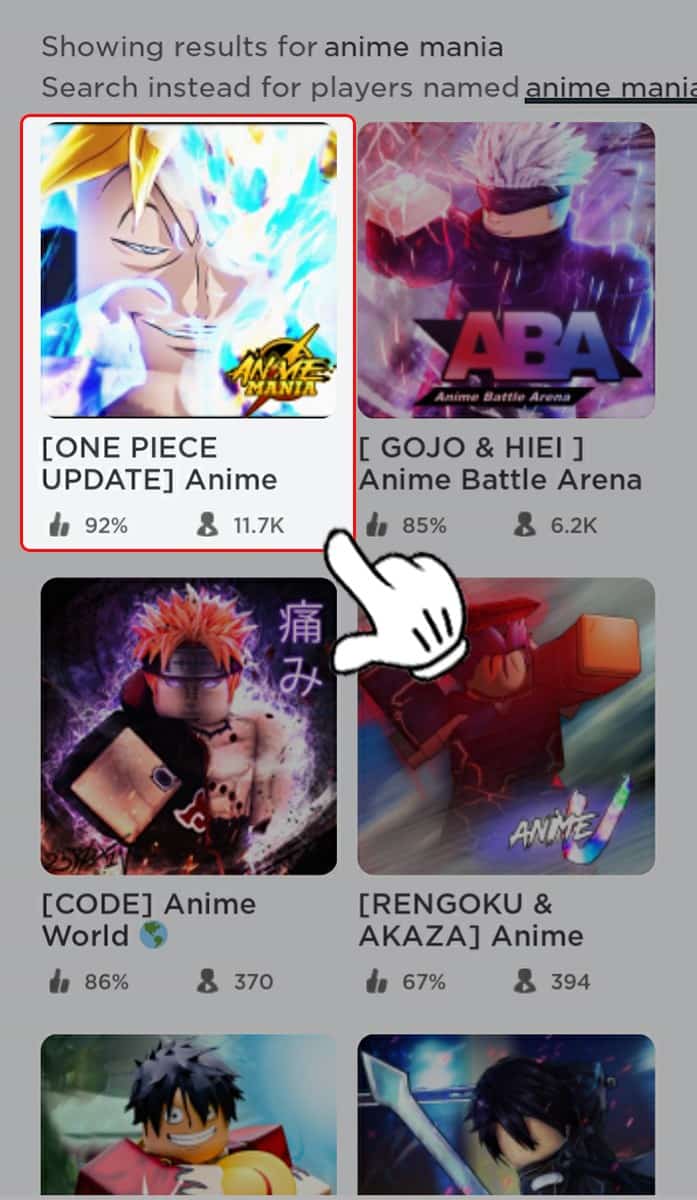 Truy cập vào Roblox tìm và chọn mode chơi Anime Mania.