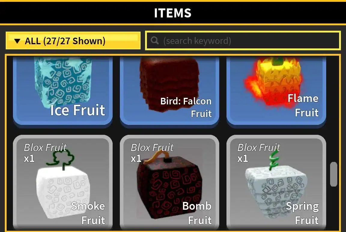 Hình ảnh những trái ác quỷ trong trò chơi Blox Fruit