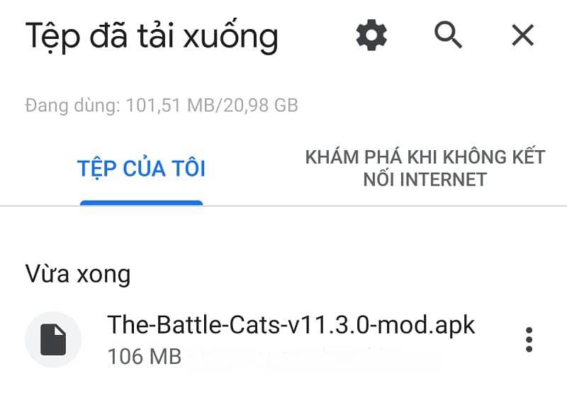 Nhấn vào file The-Battle-Cats-v12.2.1-mod.apk