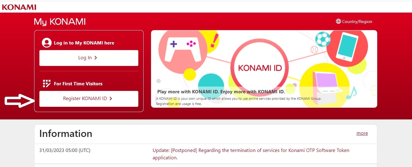 Bạn nhấn chọn Generate KONAMI ID