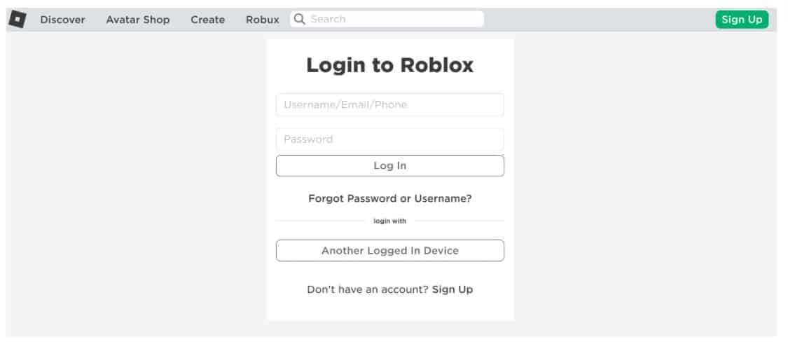 Đăng nhập vào trang web nhập code Roblox.