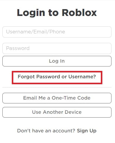 Nhấn chọn Forgot Password or Username