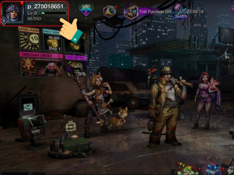 Nhấn vào avatar nhân vật ở góc trái phía trên màn hình.