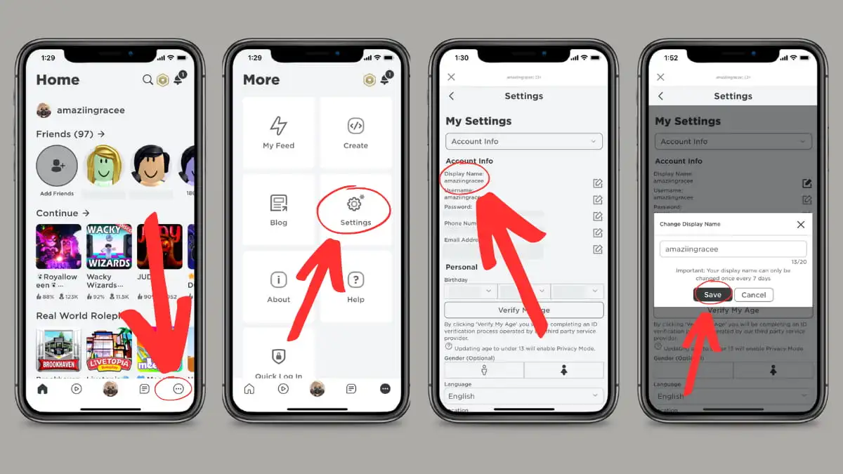 Cách đổi tên tài khoản Roblox trên điện thoại