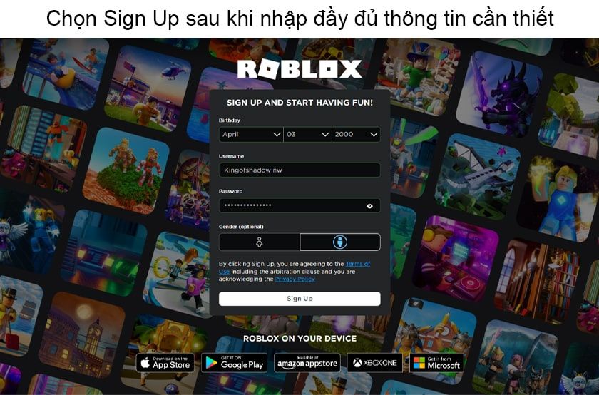 Chọn Sign Up để đăng ký