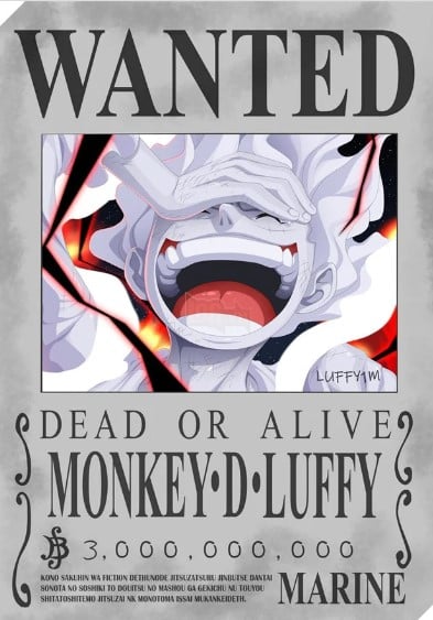 Hình Truy Nã Luffy Gear 5 Trắng Đen