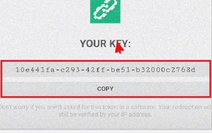 Nhấn vào Copy để sao chép key này.