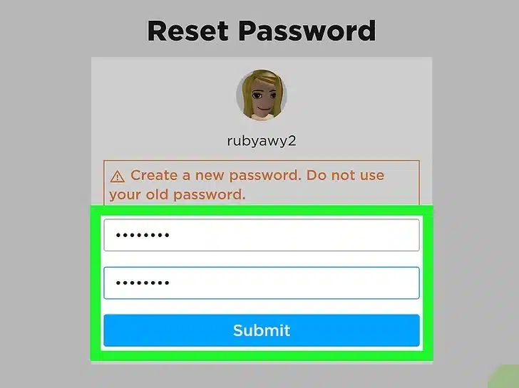 Nhập mật khẩu mới và chọn Submit.
