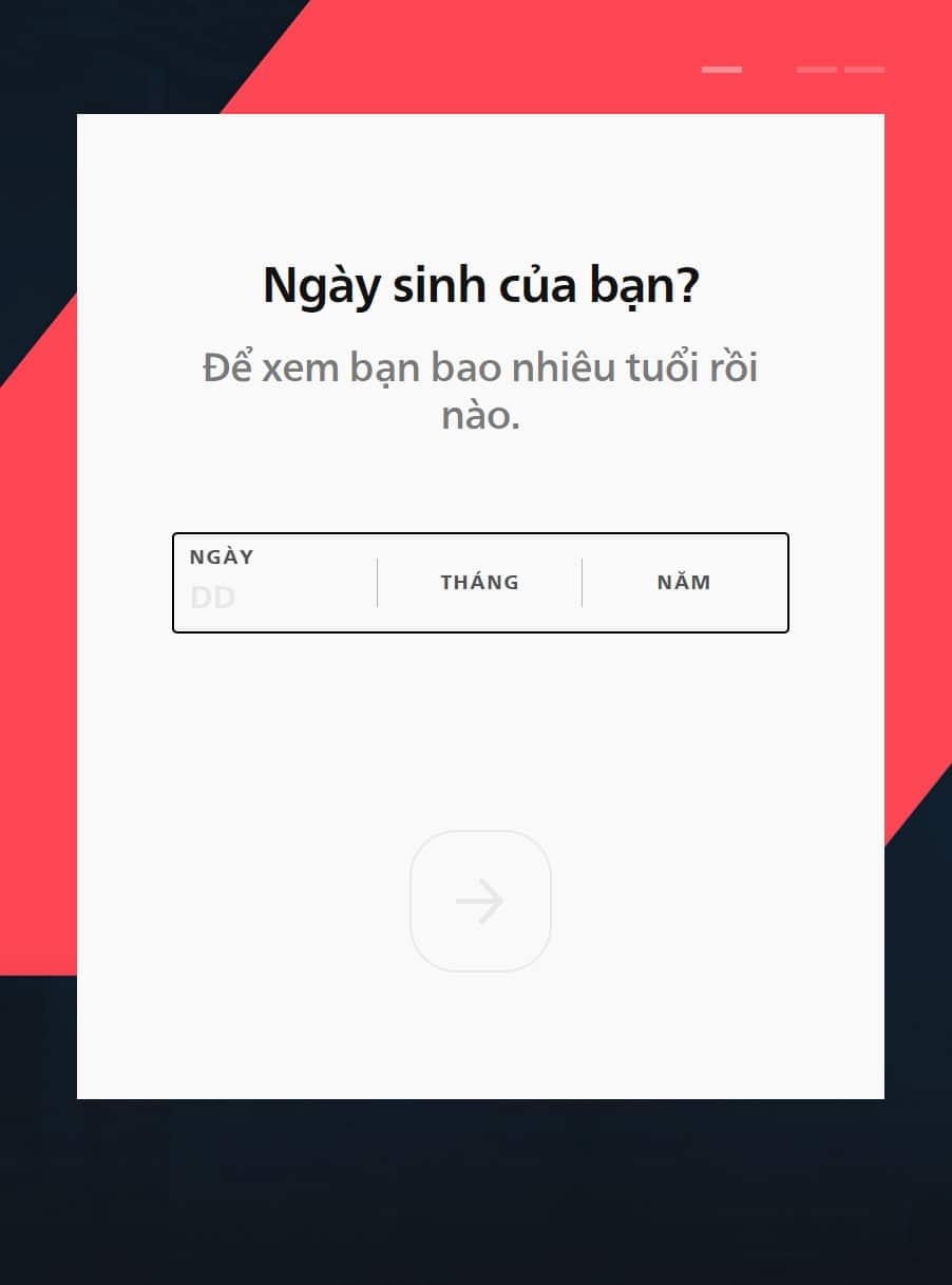 Nhập ngày tháng năm sinh của bạn để tạo tài khoản Valorant