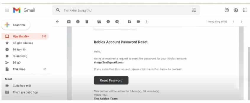 Roblox sẽ gửi cho bạn email khôi phục mật khẩu