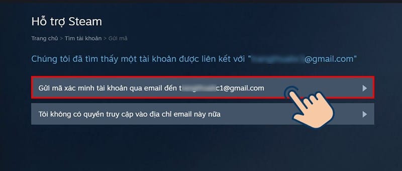 Chọn vào Gửi mã xác minh tài khoản qua email...