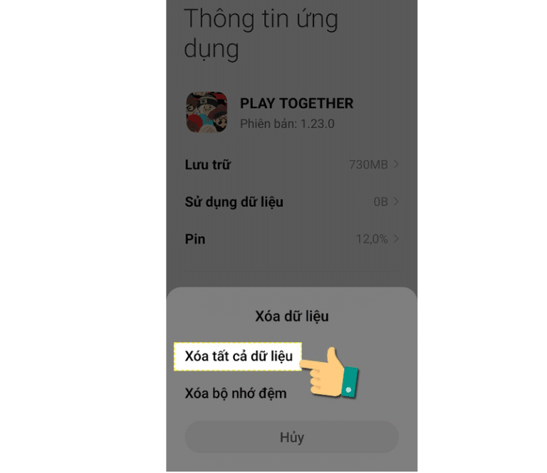 Click vào mục “Xóa tất cả dữ liệu”