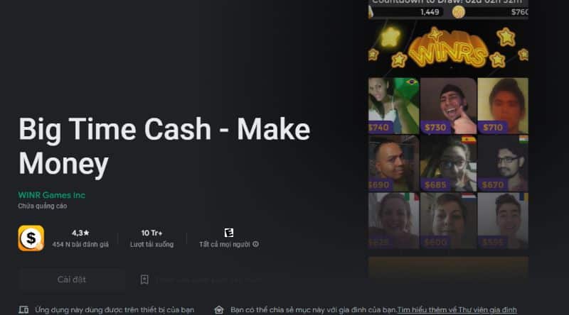 Game chơi kiếm tiền online trên điện thoại Big Time Cash