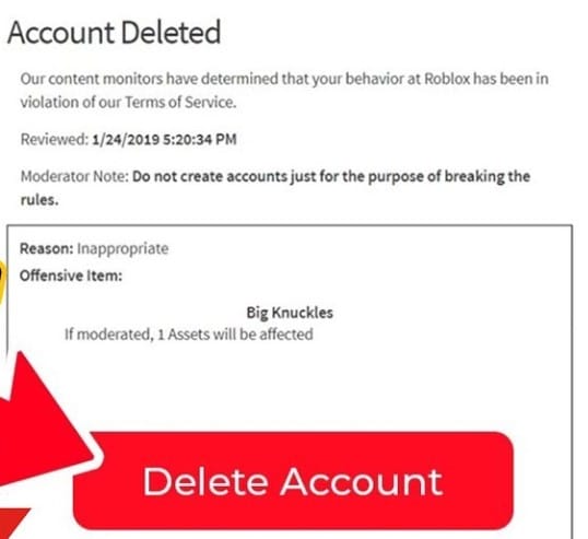 Nhấp vào liên kết Delete Account