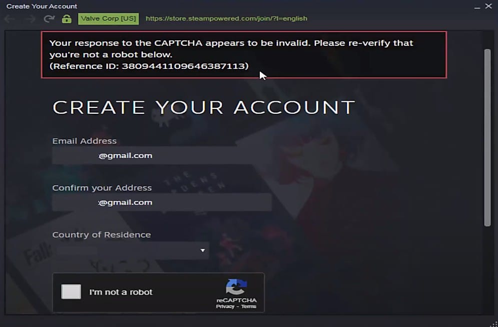 Tạo Tài Khoản Steam Bị Lỗi Captcha