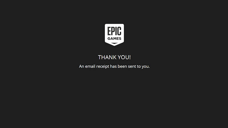 Thông báo cảm ơn của Epic Games Store