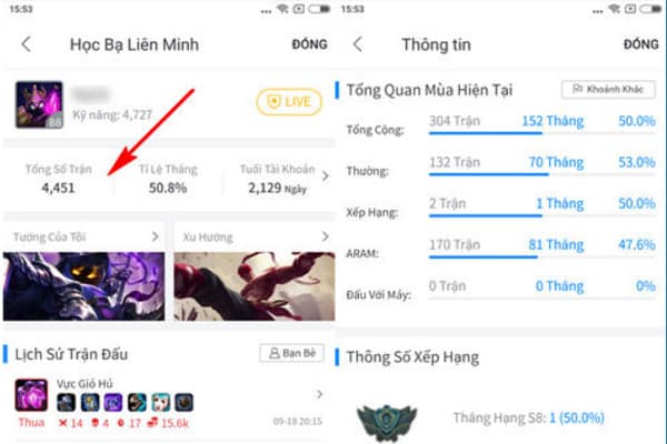 Thông tin về tài khoản LMHT của bạn