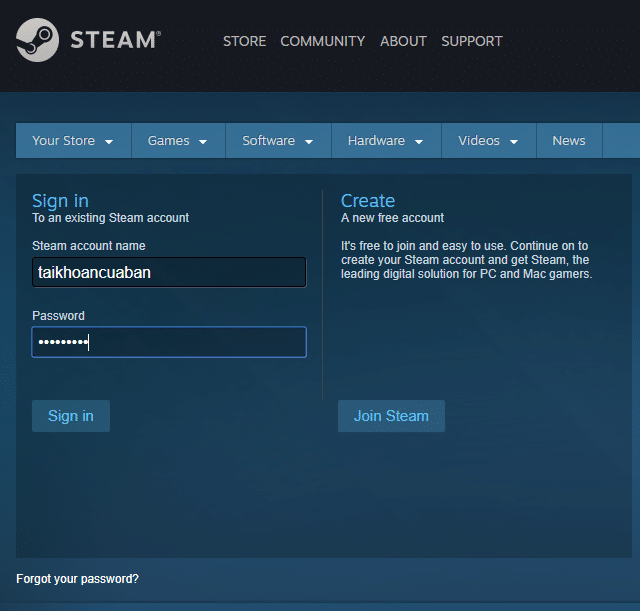 Đăng nhập vào tài khoản Steam