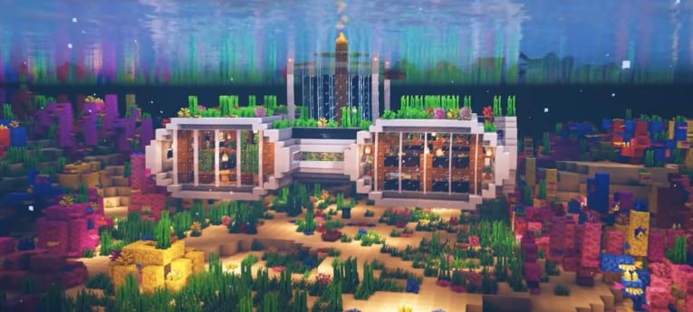 Hình ảnh nhà dưới nước trong Minecraft lung linh sắc màu