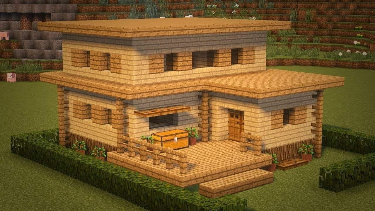Mẫu nhà Minecraft 2 tầng đơn giản