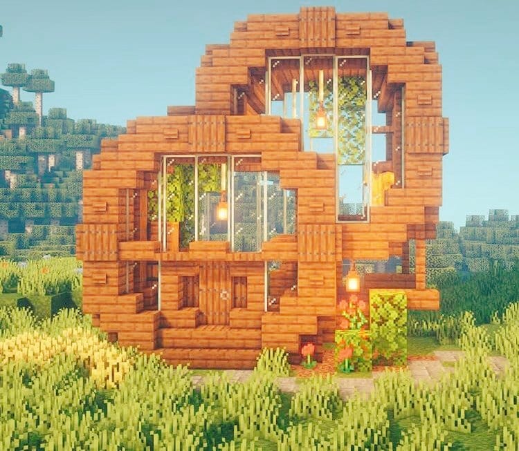 Mẫu nhà gỗ trong Minecraft đẹp có 1 không 2