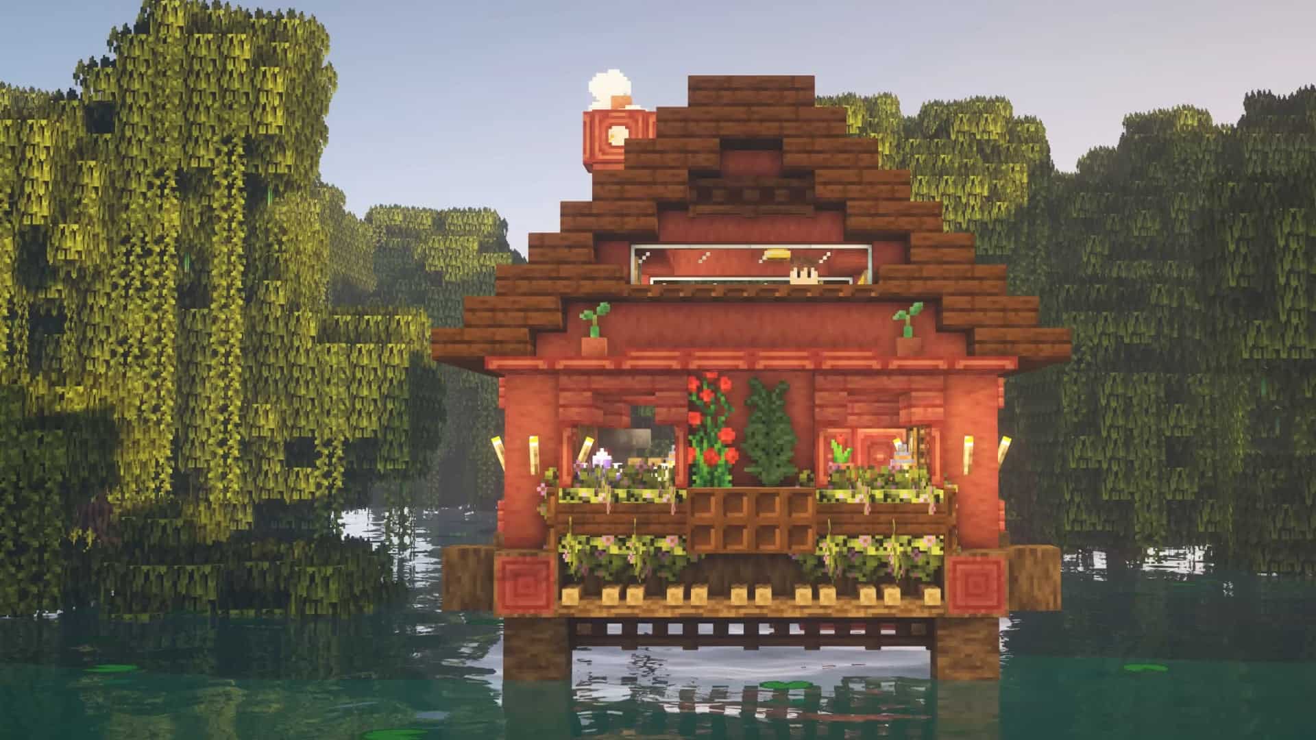 Mẫu nhà gỗ trong Minecraft đẹp trên mặt nước