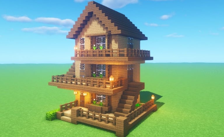 Mẫu nhà gỗ trong Minecraft đơn giản mà đẹp