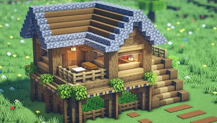 Mẫu nhà gỗ trong Minecraft đơn giản nhỏ nhắn