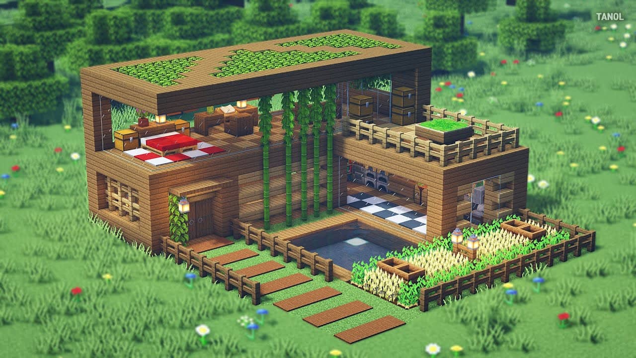 Mẫu nhà gỗ trong Minecraft hiện đại ấn tượng