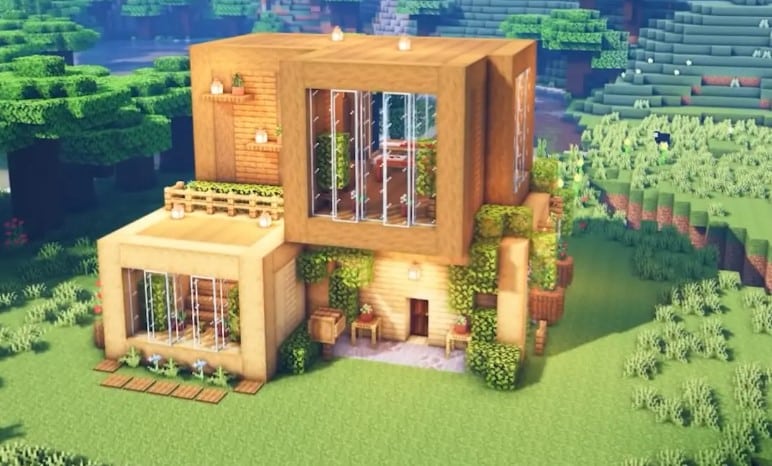 Mẫu nhà gỗ trong Minecraft hiện đại nhưng đơn giản